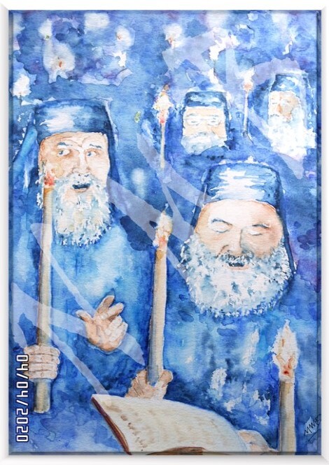 Malerei mit dem Titel "Cérémonie orthodoxe" von Nora Mb, Original-Kunstwerk, Aquarell