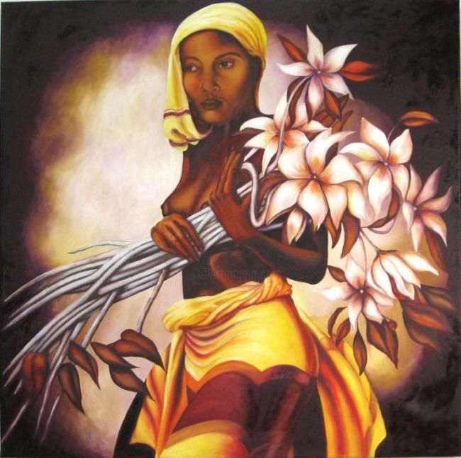 Painting titled "la esclava" by Nora Mulatero, Original Artwork, Oil
