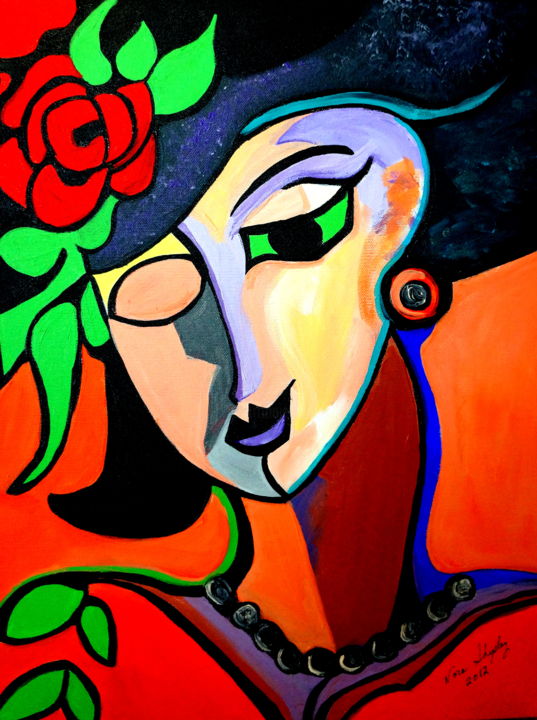 Painting titled "MISS ROSE" by Nora Shepley, Original Artwork, Acrylic