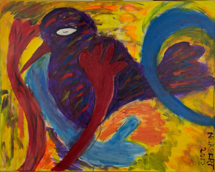 Painting titled "426-paarsevogel." by Norbert De Jong, Original Artwork, Acrylic