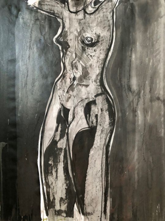 Schilderij getiteld "Nu 123" door Norbert Engel, Origineel Kunstwerk, Aquarel