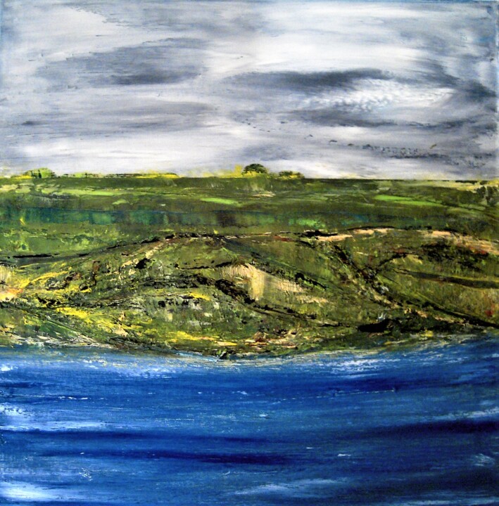 Malerei mit dem Titel "Meer mit Insel" von Norbert Haß, Original-Kunstwerk, Öl