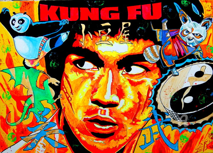 Painting titled "Bruce Lee, the Drag…" by Norbert Szük, Original Art, Acrylic Mounted on Stretcher frame