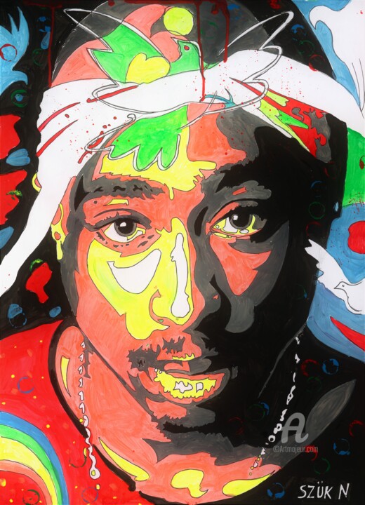 Painting titled "2Pac" by Norbert Szük, Original Artwork, Acrylic