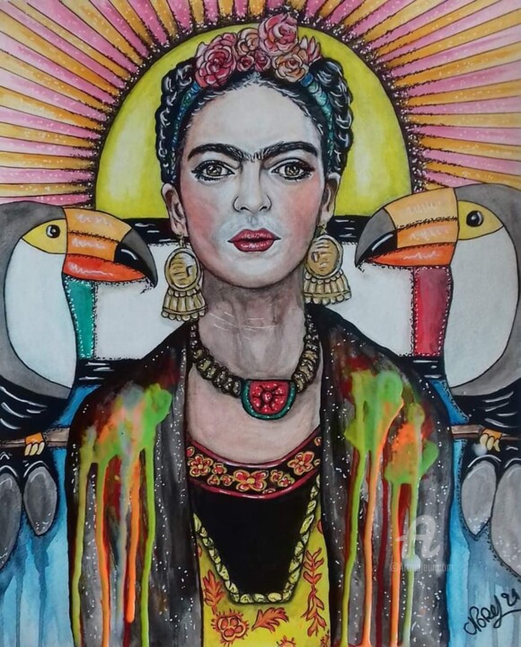 Peinture intitulée "Frida" par Norel, Œuvre d'art originale, Aquarelle
