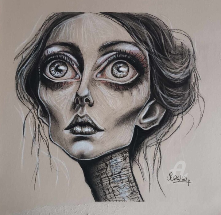 Dessin intitulée "Big eyes" par Norel, Œuvre d'art originale, Pastel