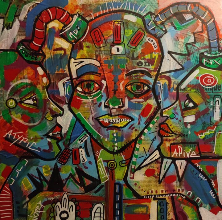 Peinture intitulée "Trois Moi(s)" par Norep, Œuvre d'art originale, Acrylique