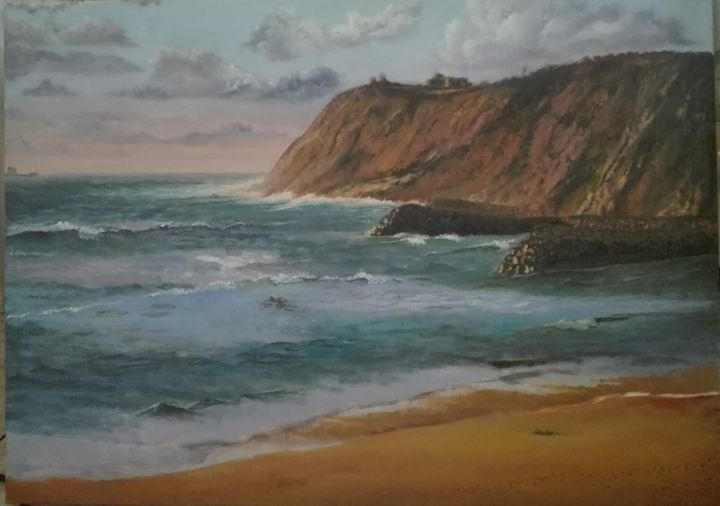 Peinture intitulée "montaña y mar" par Noria Tafrent, Œuvre d'art originale, Huile