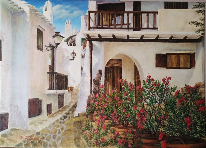 Painting titled "Paredes blancos" by Noria Tafrent, Original Artwork, Oil Mounted on Wood Panel