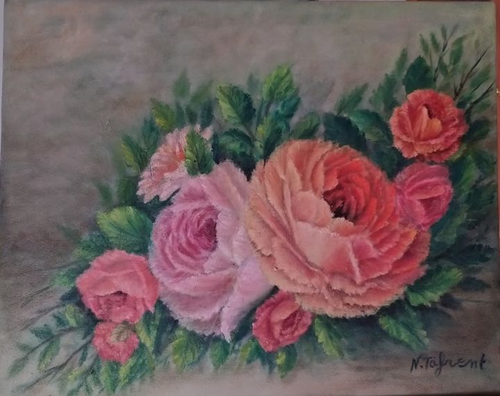 Peinture intitulée "Flores" par Noria Tafrent, Œuvre d'art originale, Huile