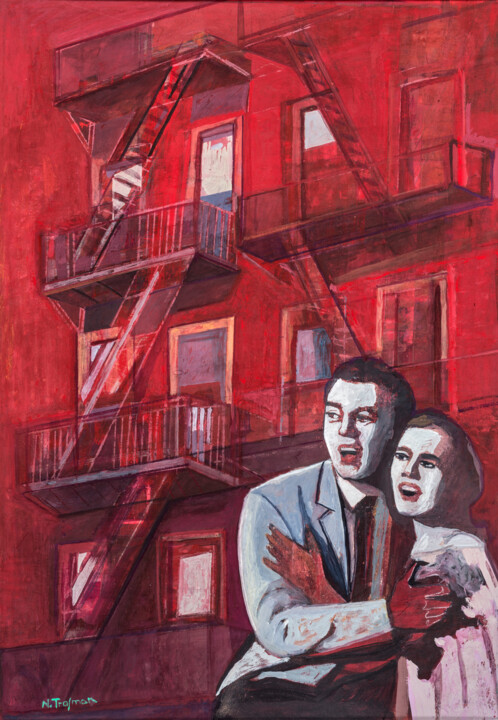 Painting titled "Couple mythique- We…" by Norma Trosman, Original Artwork, Tempera Mounted on Wood Panel