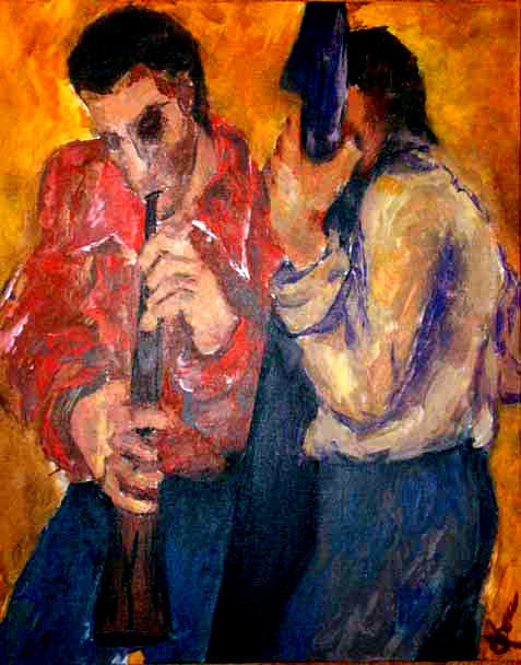 Painting titled ""flauta & stick"" by Norma Ascencio, Original Artwork, Oil