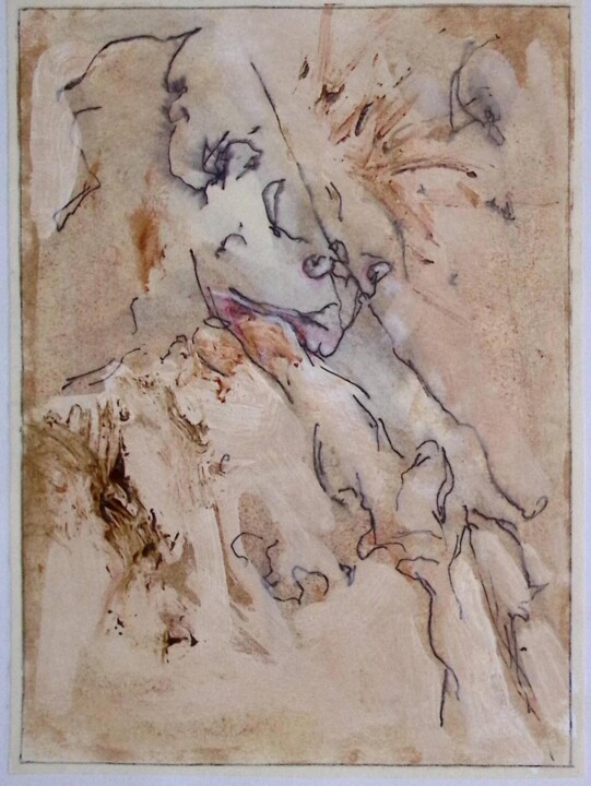 "Du schaust - ich sc…" başlıklı Resim Norman Ocko Bates tarafından, Orijinal sanat, Mum boya