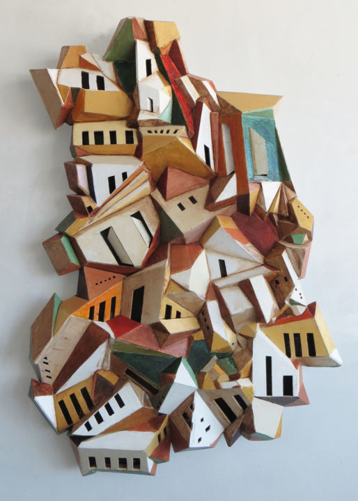 Sculpture intitulée "villa-des-chamboule…" par Normand Hamel, Œuvre d'art originale, Bois