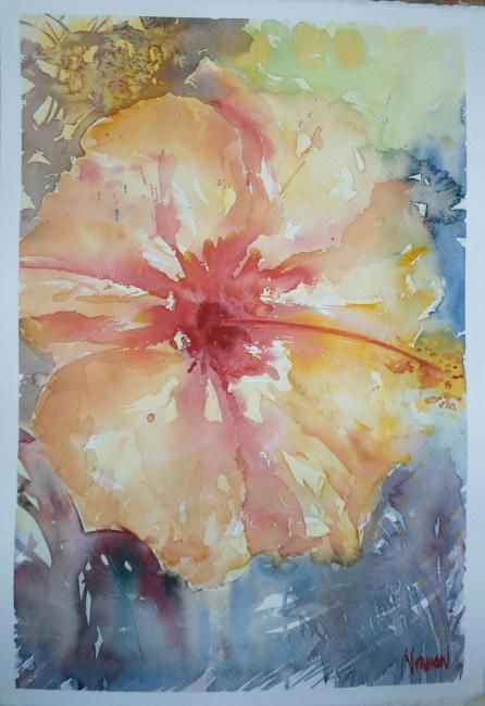 Painting titled "Hibiscus Magazine" by Norman Vila, Original Artwork, Oil