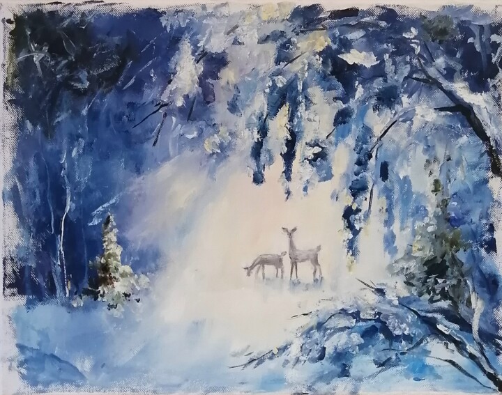 Painting titled "Roe deer" by Galina Kolomenskaya, Original Artwork, Oil
