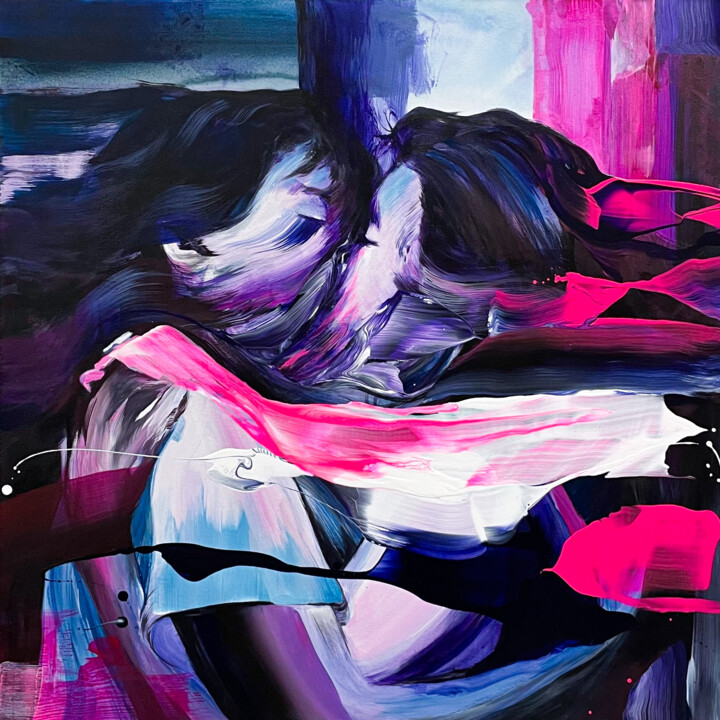 Schilderij getiteld "The Last Kiss" door Norris Yim, Origineel Kunstwerk, Acryl Gemonteerd op Frame voor houten brancard