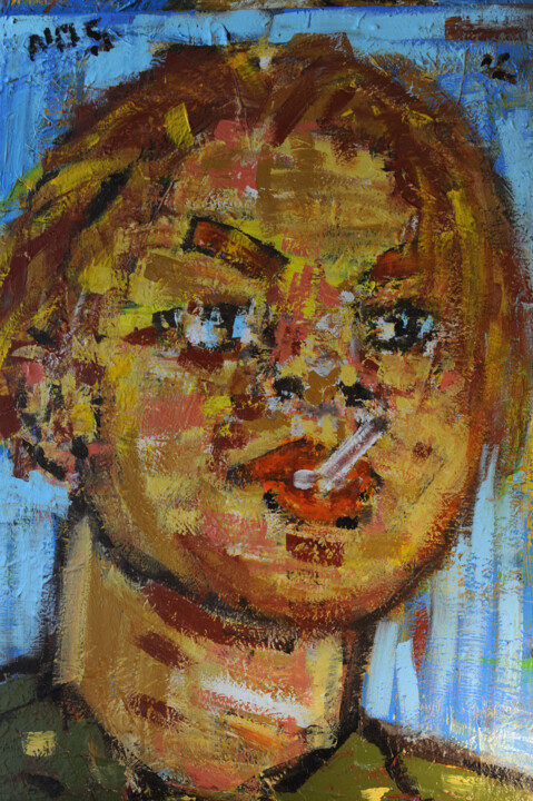 Malerei mit dem Titel "Cigarette Man" von Nos.Ph, Original-Kunstwerk, Acryl Auf Keilrahmen aus Holz montiert