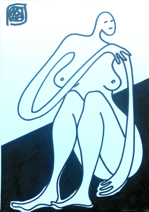 Drawing titled "Femme1" by Not So Random Art, Original Artwork, Marker