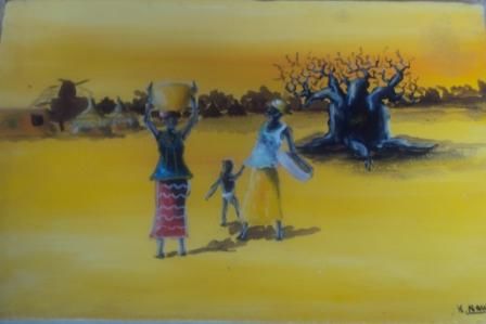 Pintura intitulada "retour du marché 2" por Noufou Kabore, Obras de arte originais