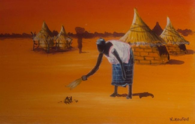 Schilderij getiteld "le ménage" door Noufou Kabore, Origineel Kunstwerk
