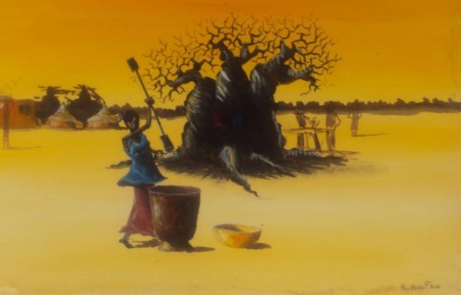 Schilderij getiteld "pileuse de mil 2" door Noufou Kabore, Origineel Kunstwerk