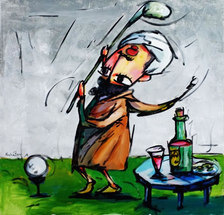 Schilderij getiteld "Vieil Homme Golf" door Nouhaila Benbella, Origineel Kunstwerk, Acryl