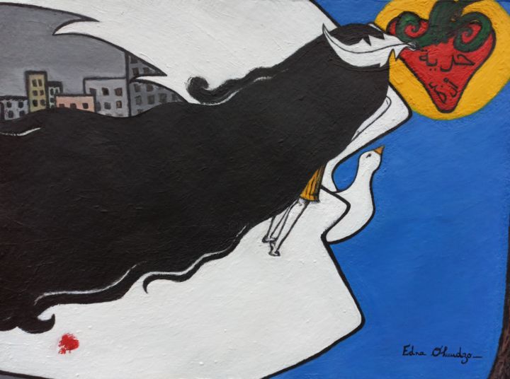 Painting titled "Hoûria, Liberté Ché…" by Edna Ohuudzo, Original Artwork, Acrylic