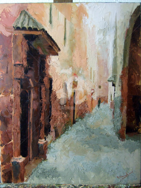 Painting titled "ruelle-de-marrakech…" by N.Samak, Original Artwork, Oil