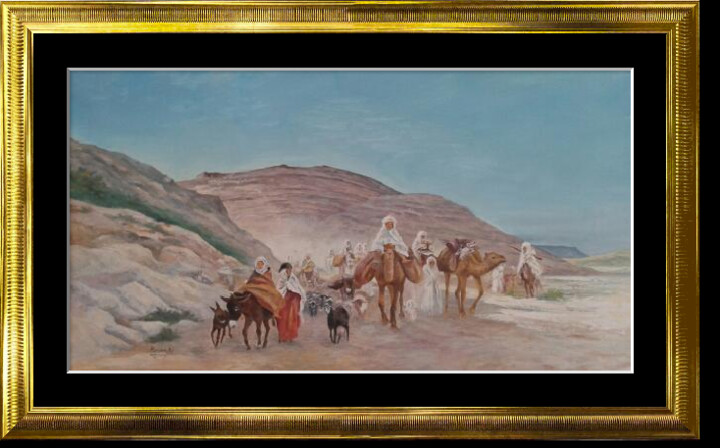 Pintura intitulada "L'exode Des Bedouins" por Noureddine Krour, Obras de arte originais