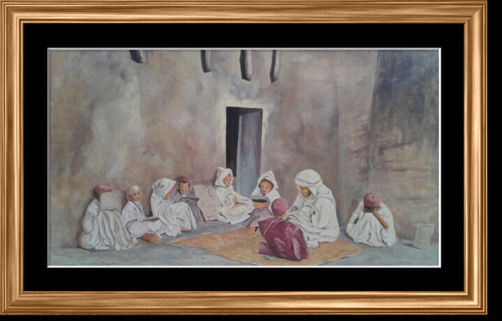 Peinture intitulée "L'ecole Coranique" par Noureddine Krour, Œuvre d'art originale