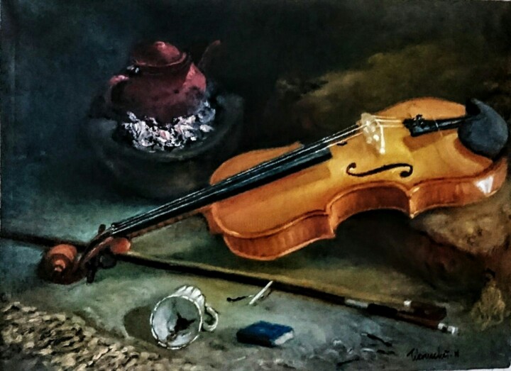 Painting titled "Nature morte avec v…" by Noureddine Takouachet, Original Artwork, Oil