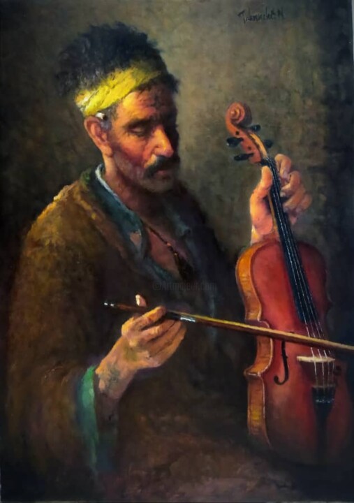 Painting titled "le violoniste chaoui" by Noureddine Takouachet, Original Artwork, Oil