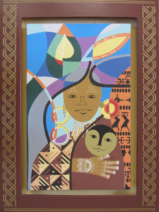 Peinture intitulée "La mère et l'enfant" par Nourou Dine Ichola, Œuvre d'art originale, Acrylique