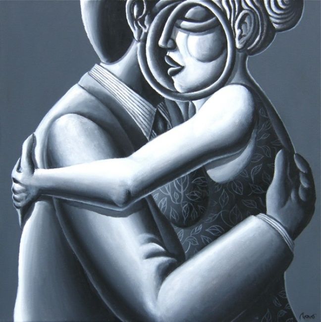 Schilderij getiteld "Tango Embrace" door Marcelo Novo, Origineel Kunstwerk, Acryl