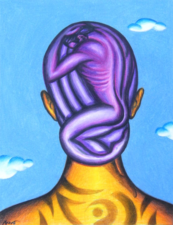 Dessin intitulée "PURPLE DREAM" par Marcelo Novo, Œuvre d'art originale, Crayon