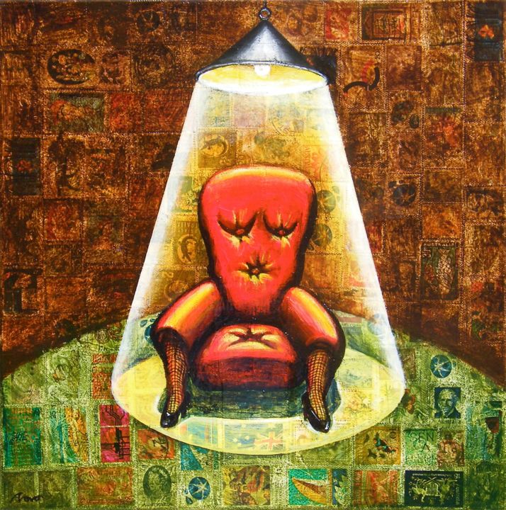 Painting titled "RED CHAIR" by Marcelo Novo, Original Artwork, Acrylic