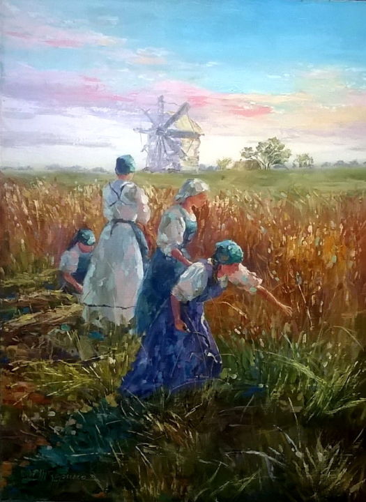 Painting titled "Reapers" by Tatyana Zorina, Original Artwork, Oil