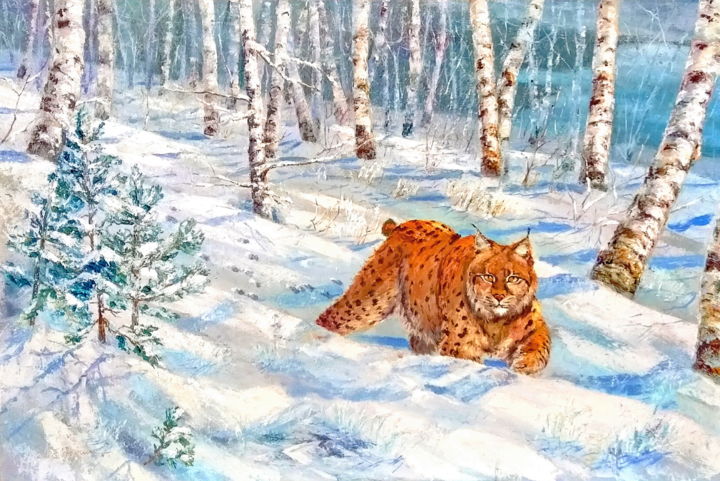 Painting titled "Lynx. Elena Zorina" by Tatyana Zorina, Original Artwork, Oil