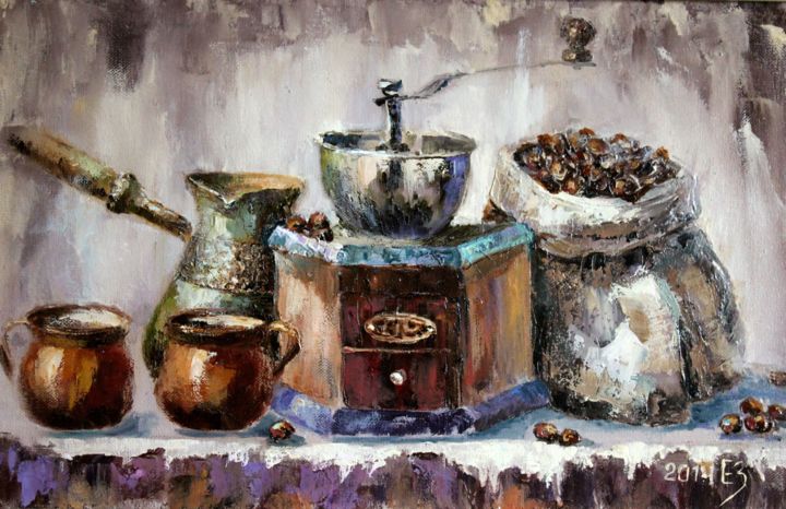 Pintura titulada "Coffee still life" por Tatyana Zorina, Obra de arte original, Oleo