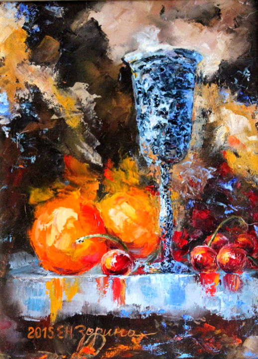 Painting titled "Still life with che…" by Tatyana Zorina, Original Artwork, Oil