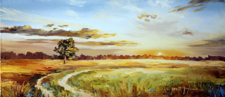 Painting titled "Road to the sun" by Tatyana Zorina, Original Artwork, Oil
