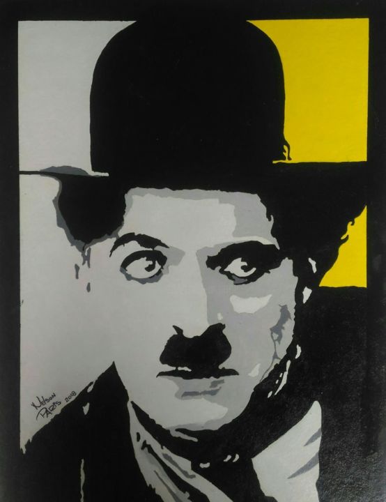 Painting titled "Chaplin" by Nelson Paris, Original Artwork, Tempera