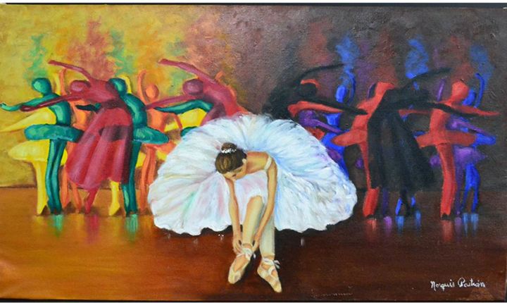 Painting titled "Bailarinas con dest…" by Norquis Eneida Pastran Hernandez, Original Artwork, Oil