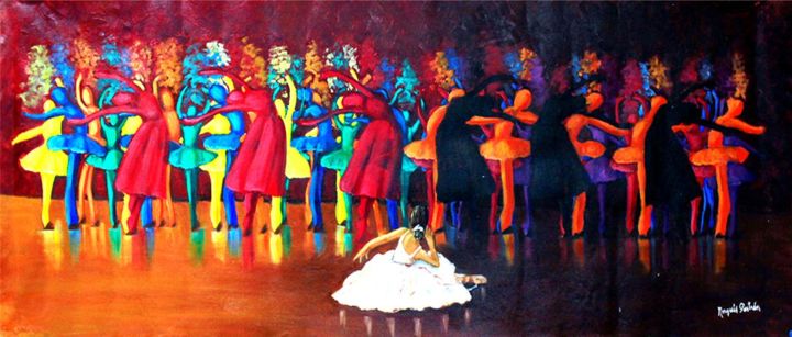 Painting titled "Bailarinas con dest…" by Norquis Eneida Pastran Hernandez, Original Artwork, Oil