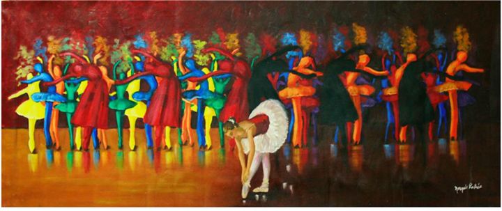 「Bailarinas con dest…」というタイトルの絵画 Norquis Eneida Pastran Hernandezによって, オリジナルのアートワーク, オイル
