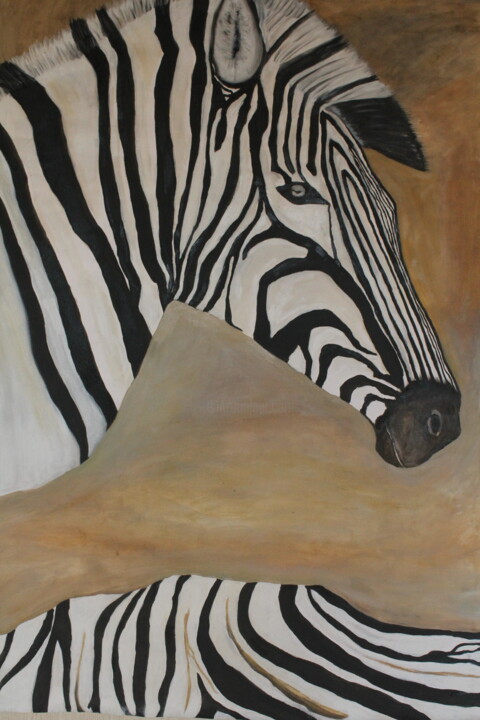 Schilderij getiteld "Playing Zebra" door Nilanga Ranasinghe, Origineel Kunstwerk, Olie