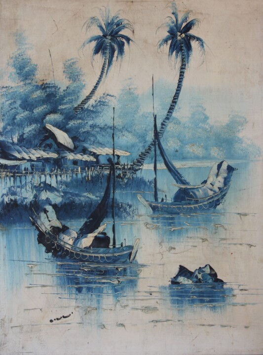 Peinture intitulée "Lagoon view" par Nilanga Ranasinghe, Œuvre d'art originale, Huile