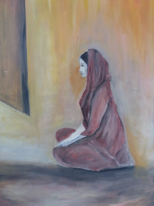 Schilderij getiteld "lady" door Nilanga Ranasinghe, Origineel Kunstwerk, Olie