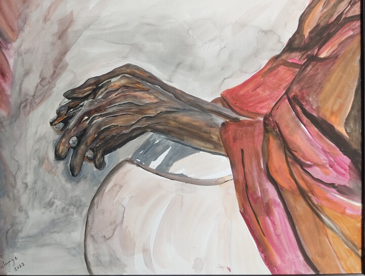 Malerei mit dem Titel "Buddhist monk" von Nilanga Ranasinghe, Original-Kunstwerk, Aquarell